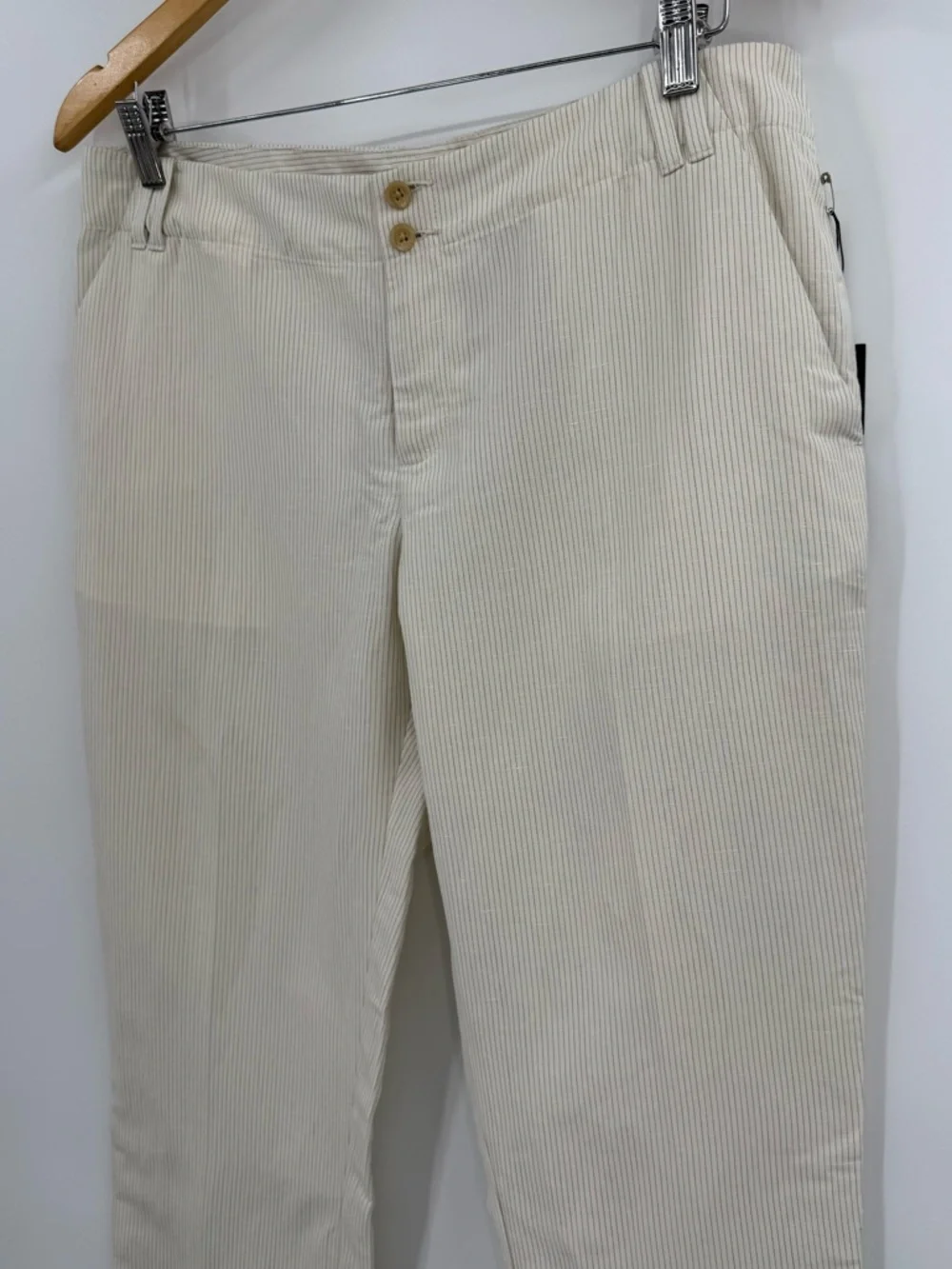 ✦NWT Banana Republic Ryan Fit Pinstripe Silk Linen Trousers | Cream | 10